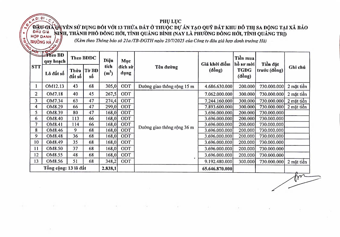 Phụ lục 13 thửa